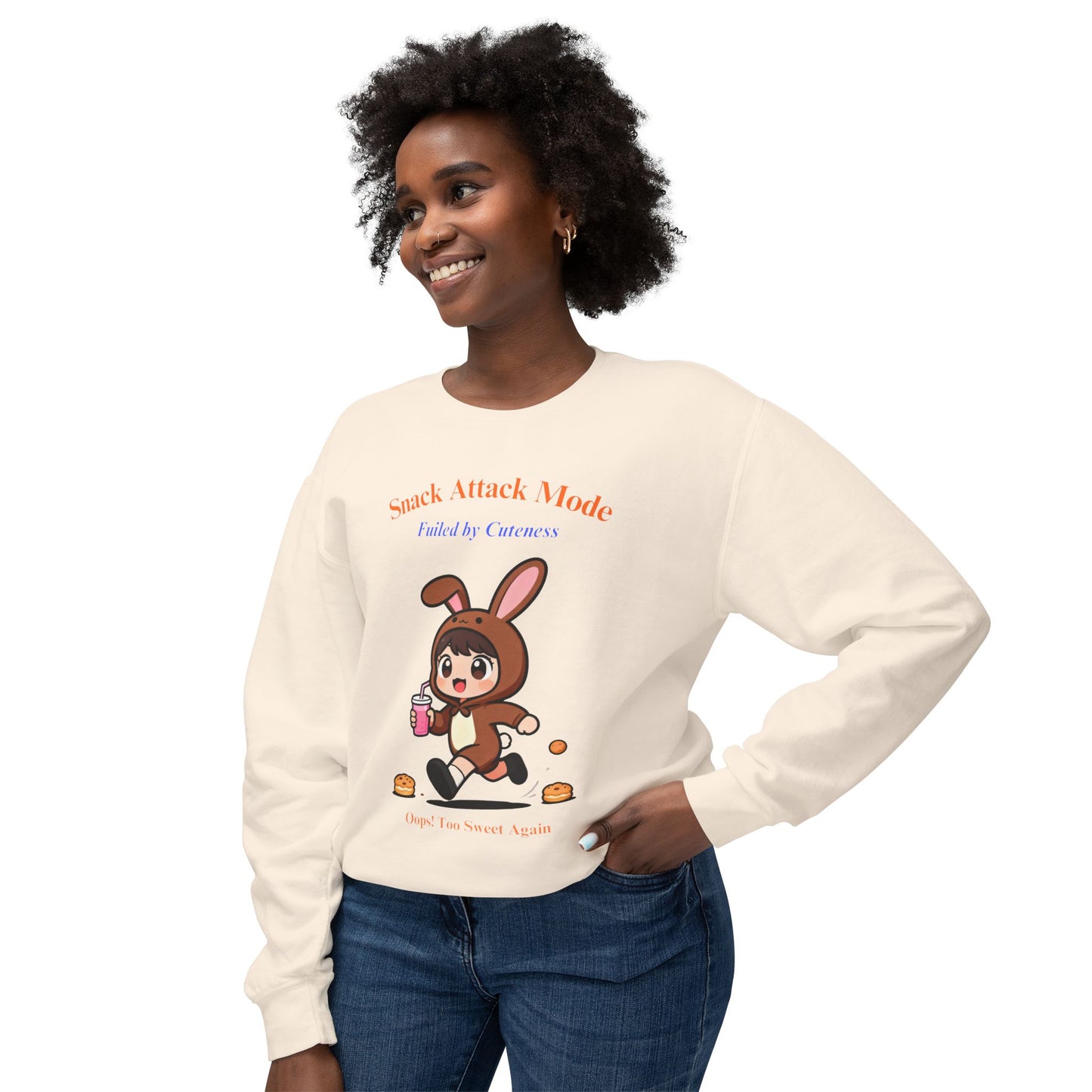 Kawaii Bunny Snack Lover Crewneck – Cute Cartoon Pullover for Cozy Everyday Style