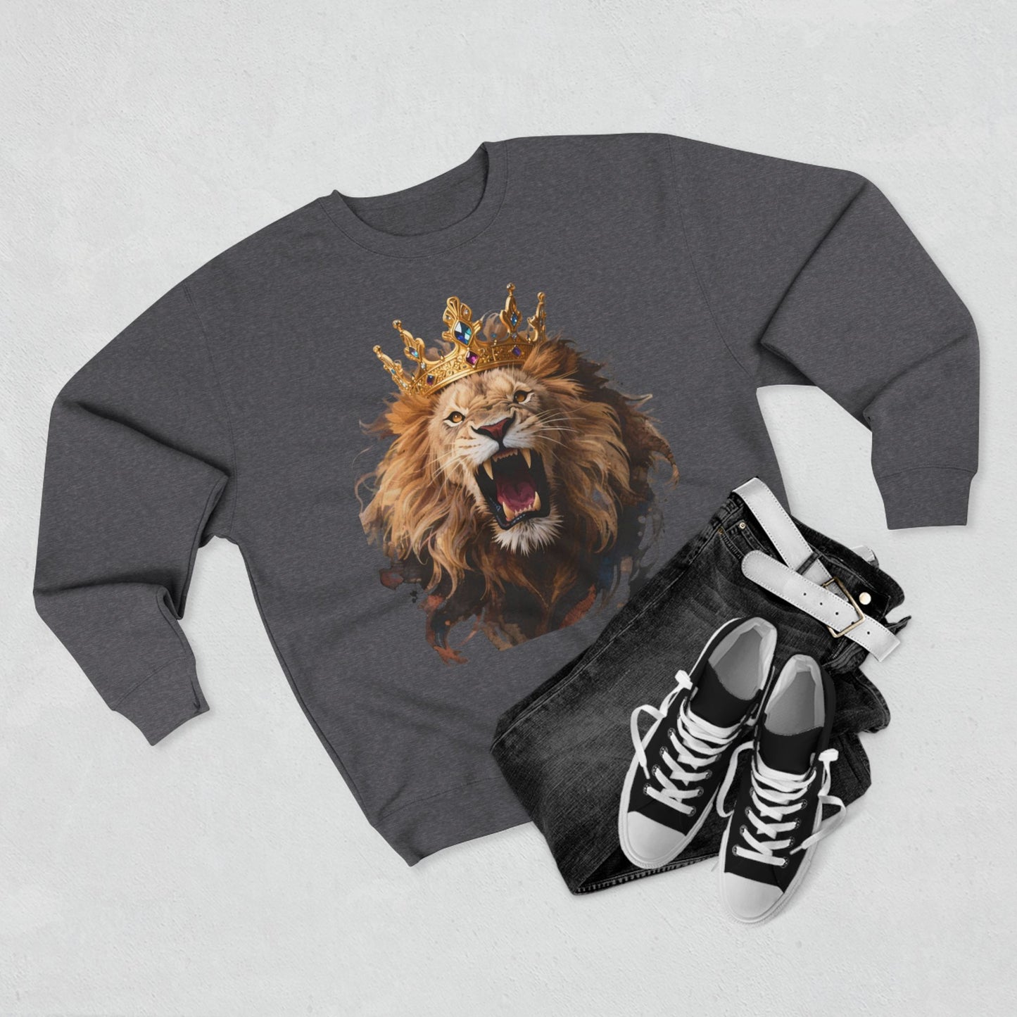 Royal King Lion Custom Crewneck Sweatshirt – Personalized Unisex Pullover