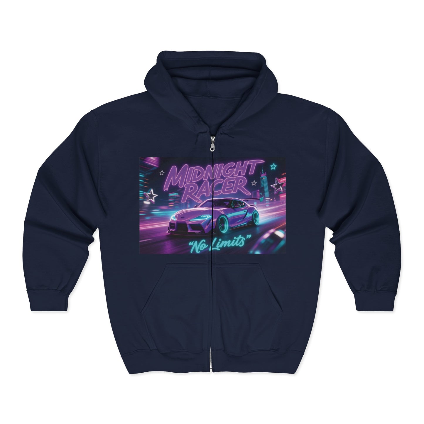 Custom Midnight Racer Zip-Up Hoodie – Personalized No Limits Racing Hoodie for Car Enthusiasts | Street Racing Zip Jacket
