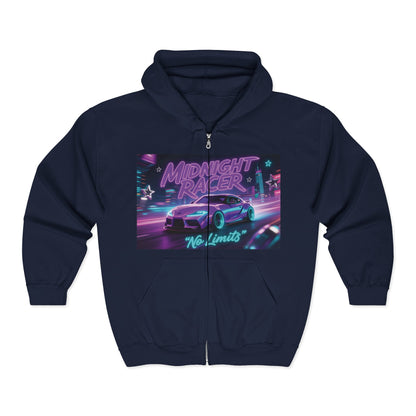Custom Midnight Racer Zip-Up Hoodie – Personalized No Limits Racing Hoodie for Car Enthusiasts | Street Racing Zip Jacket