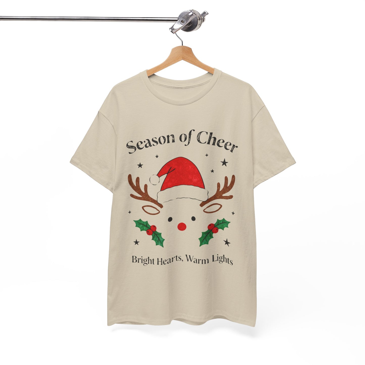 Bright Hearts Reindeer Christmas T-Shirt – Cozy Holiday Gift for Family and Friends
