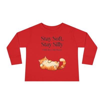 Adorable Sleeping Cat Toddler Long Sleeve – Soft & Playful “Stay Silly” Kids Top