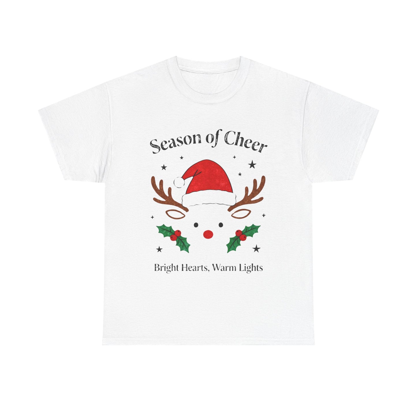 Bright Hearts Reindeer Christmas T-Shirt – Cozy Holiday Gift for Family and Friends