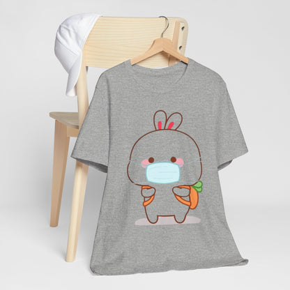 Playful Bunny in Mask T-Shirt – Adorable Carrot-Loving Rabbit Cartoon Design