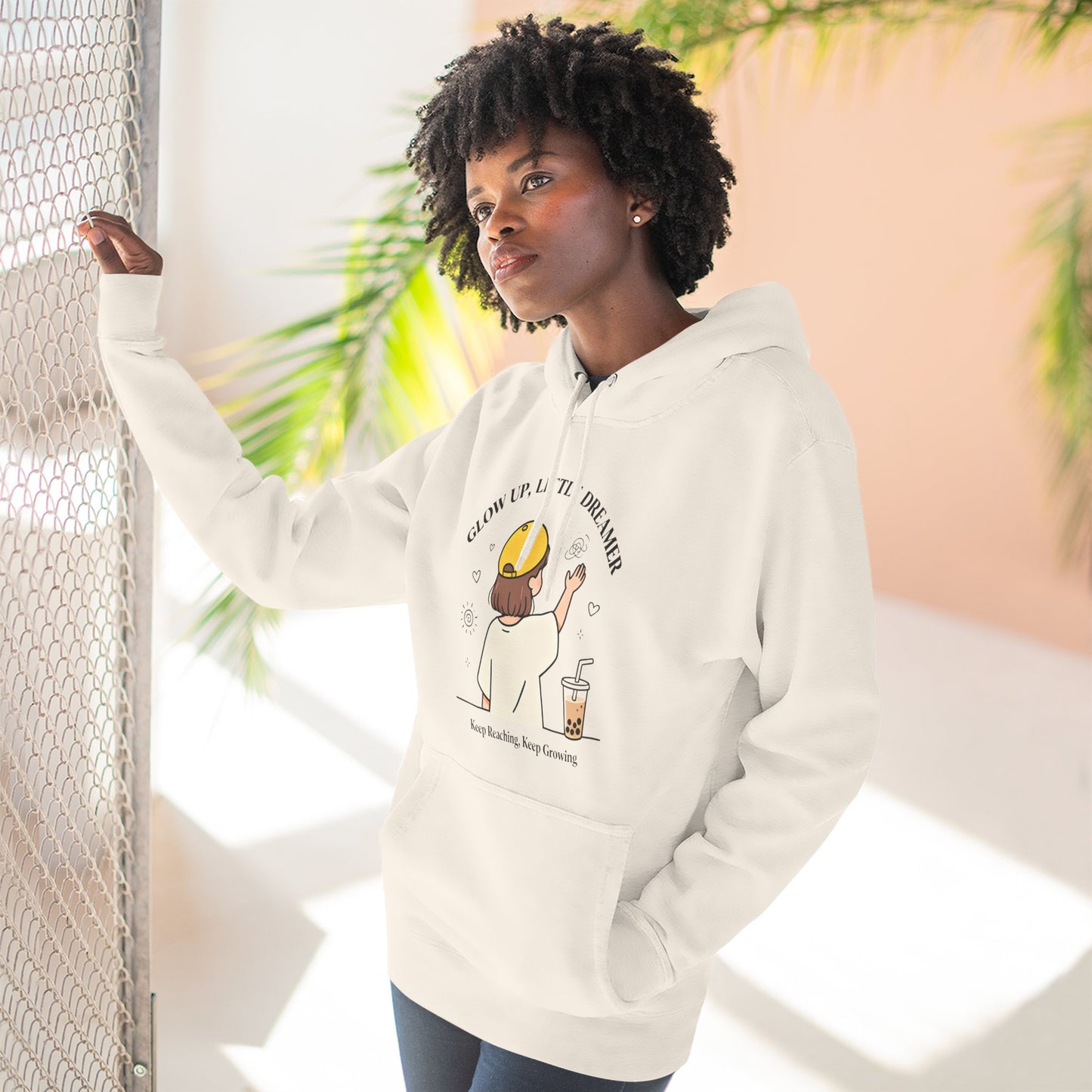 Kawaii Cat Café Hoodie – Soft Fleece Pullover with Relaxed Dreamer Message