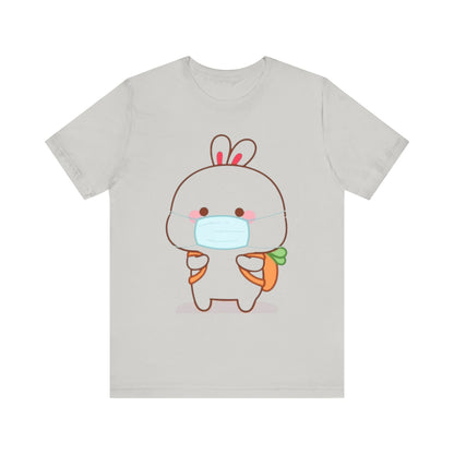 Playful Bunny in Mask T-Shirt – Adorable Carrot-Loving Rabbit Cartoon Design