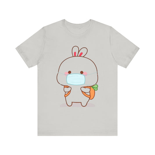 Playful Bunny in Mask T-Shirt – Adorable Carrot-Loving Rabbit Cartoon Design