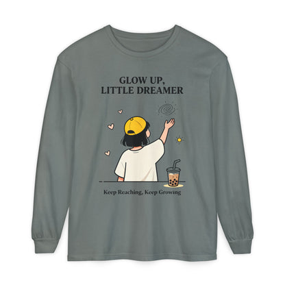 Glow Up Dreamer Long Sleeve Tee – Uplifting Inspirational Graphic Shirt