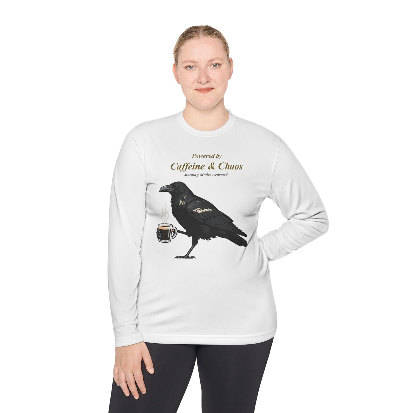 Raven Brew Crew Long Sleeve – Witty Coffee Graphic Tee for Daily Chaos and Late-Night Energy