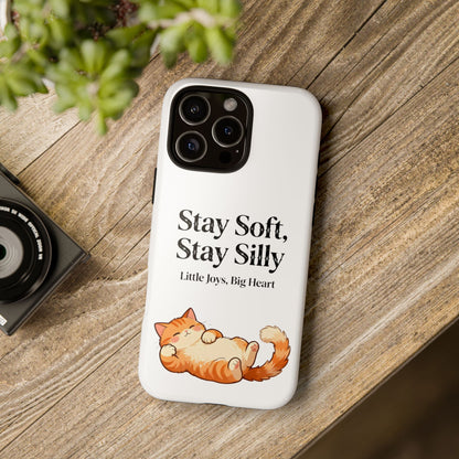 Orange Cat Aesthetic Phone Case – Stay Soft, Stay Silly | Custom Text Available | Little Joys, Big Heart