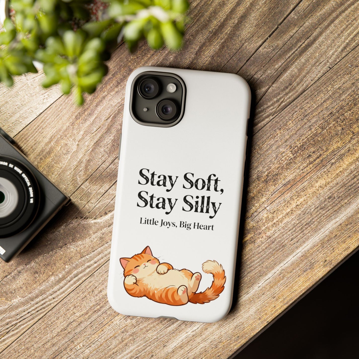 Orange Cat Aesthetic Phone Case – Stay Soft, Stay Silly | Custom Text Available | Little Joys, Big Heart