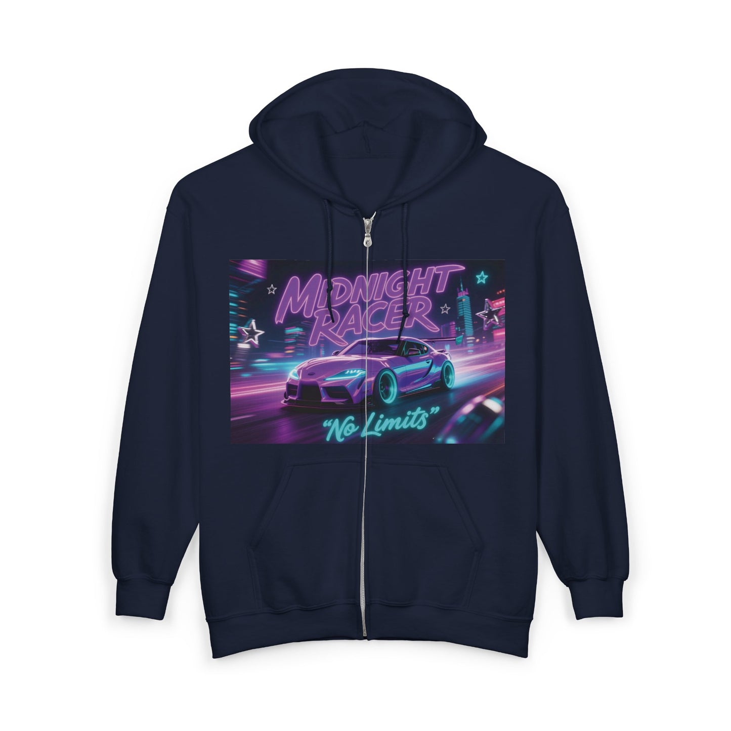 Custom Midnight Racer Zip-Up Hoodie – Personalized No Limits Racing Hoodie for Car Enthusiasts | Street Racing Zip Jacket