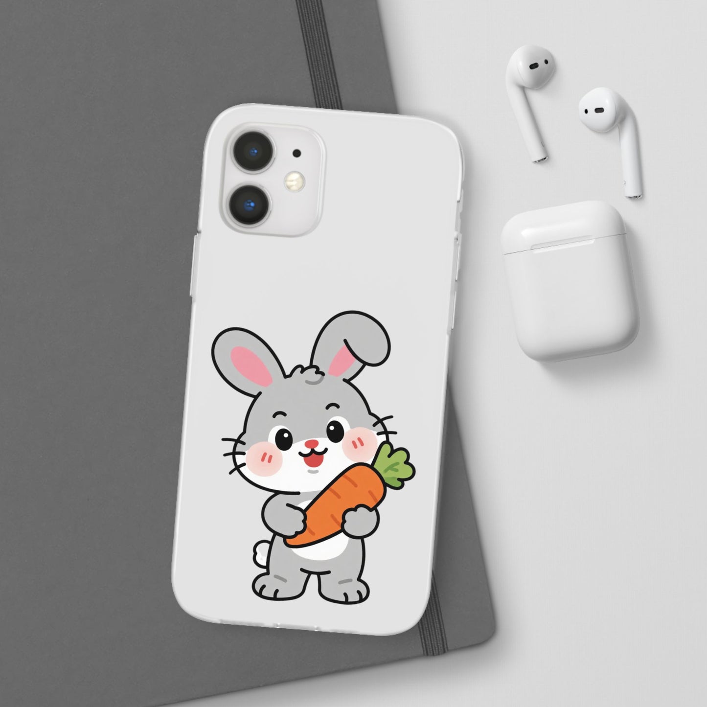 Playful Bunny Holding Carrot Phone Case – Soft, Charming Protective Cover