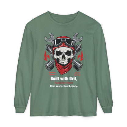 Grease & Glory Long Sleeve Shirt – Gritty Mechanic Skull Graphic Tee for Hardworking Hands