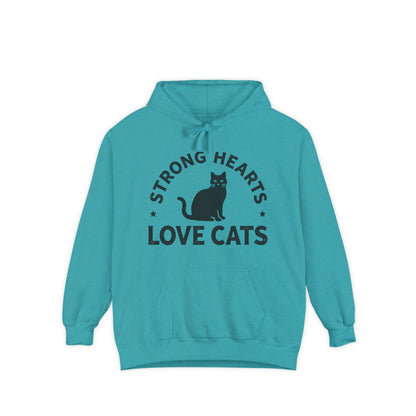 Strong Hearts Love Cats Hoodie – Bold Vintage Cat Graphic Pullover