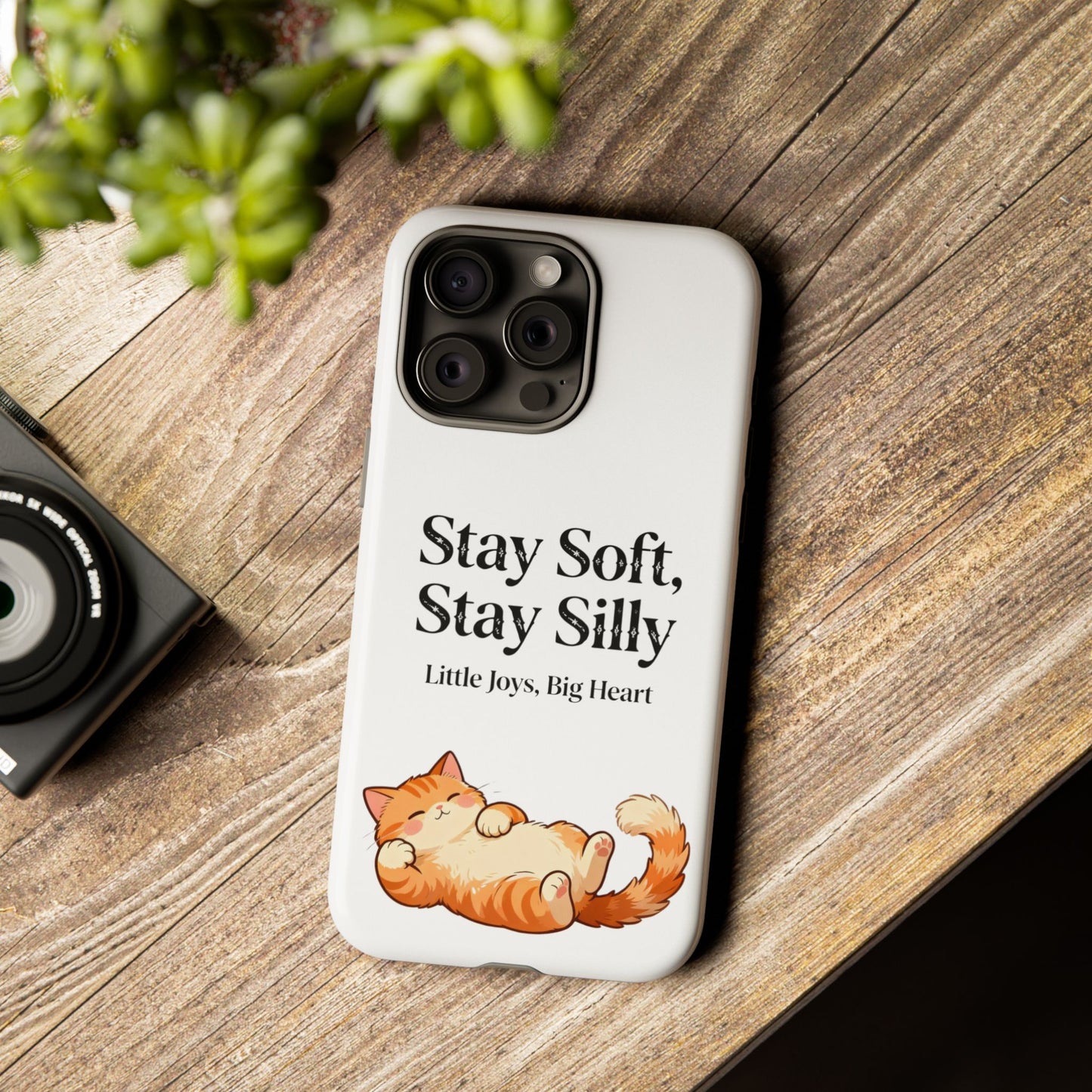 Orange Cat Aesthetic Phone Case – Stay Soft, Stay Silly | Custom Text Available | Little Joys, Big Heart