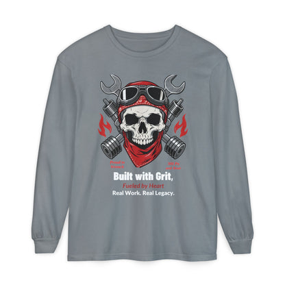 Grease & Glory Long Sleeve Shirt – Gritty Mechanic Skull Graphic Tee for Hardworking Hands