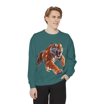 Custom Fierce Tiger Graphic Unisex Garment-Dyed Sweatshirt