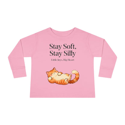 Adorable Sleeping Cat Toddler Long Sleeve – Soft & Playful “Stay Silly” Kids Top