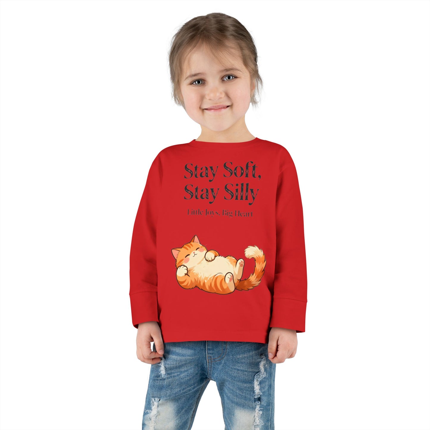 Adorable Sleeping Cat Toddler Long Sleeve – Soft & Playful “Stay Silly” Kids Top