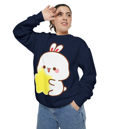 Kawaii Bunny and Star Sweatshirt – Cozy Cute Cartoon Crewneck for Dreamy Days