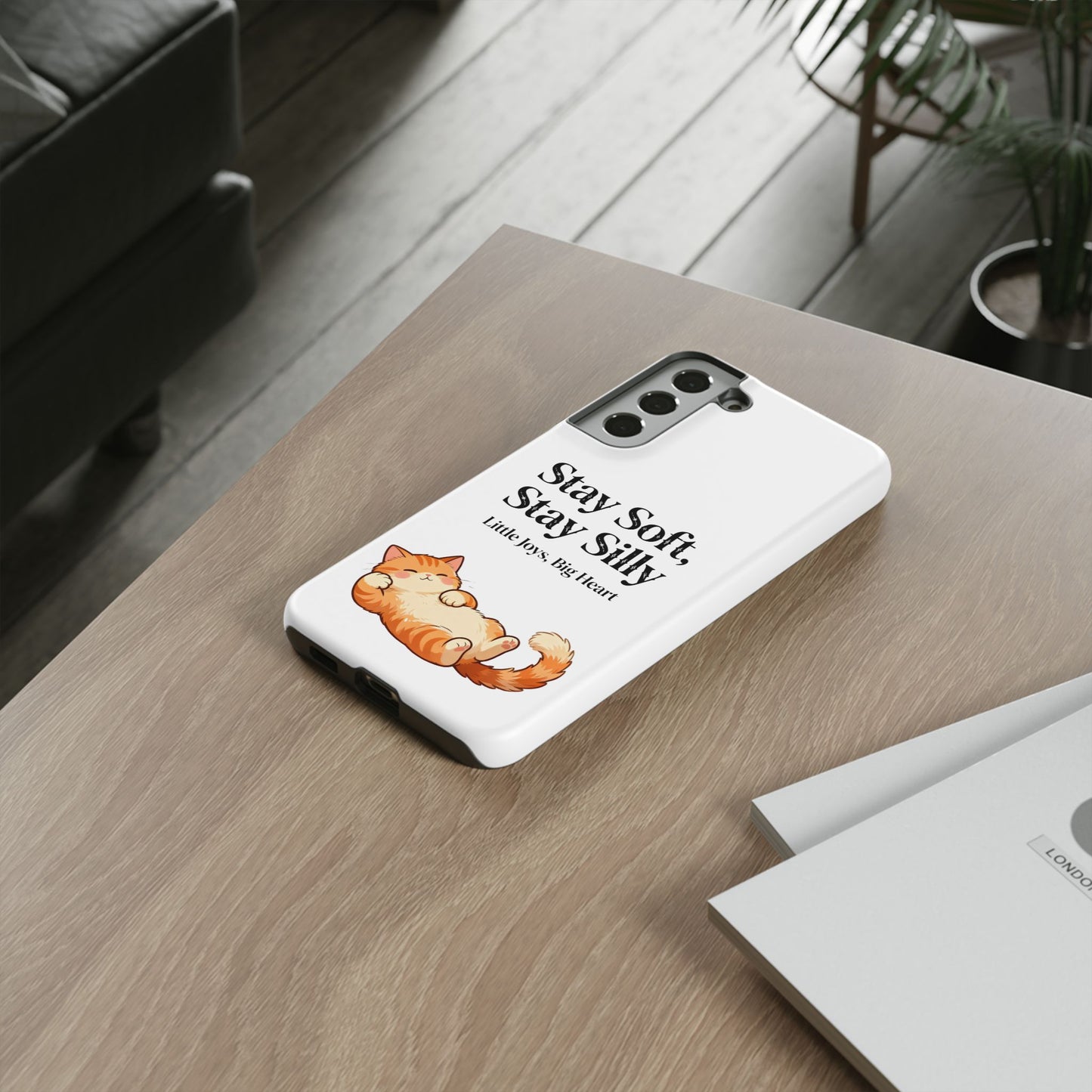 Orange Cat Aesthetic Phone Case – Stay Soft, Stay Silly | Custom Text Available | Little Joys, Big Heart