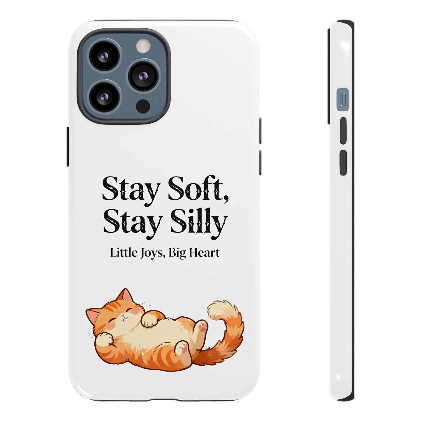 Orange Cat Aesthetic Phone Case – Stay Soft, Stay Silly | Custom Text Available | Little Joys, Big Heart