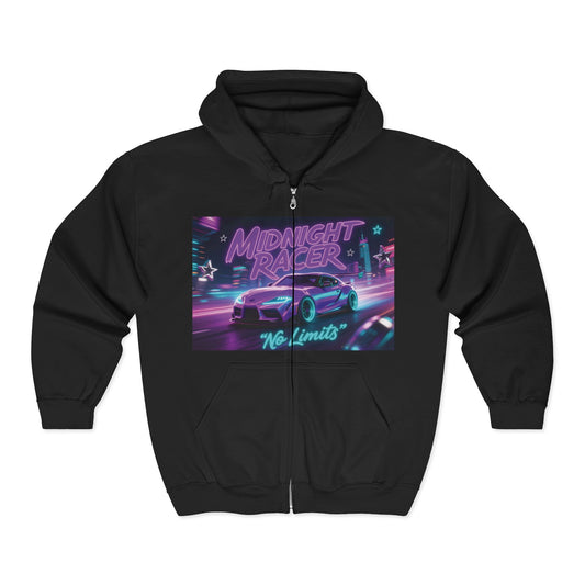 Custom Midnight Racer Zip-Up Hoodie – Personalized No Limits Racing Hoodie for Car Enthusiasts | Street Racing Zip Jacket