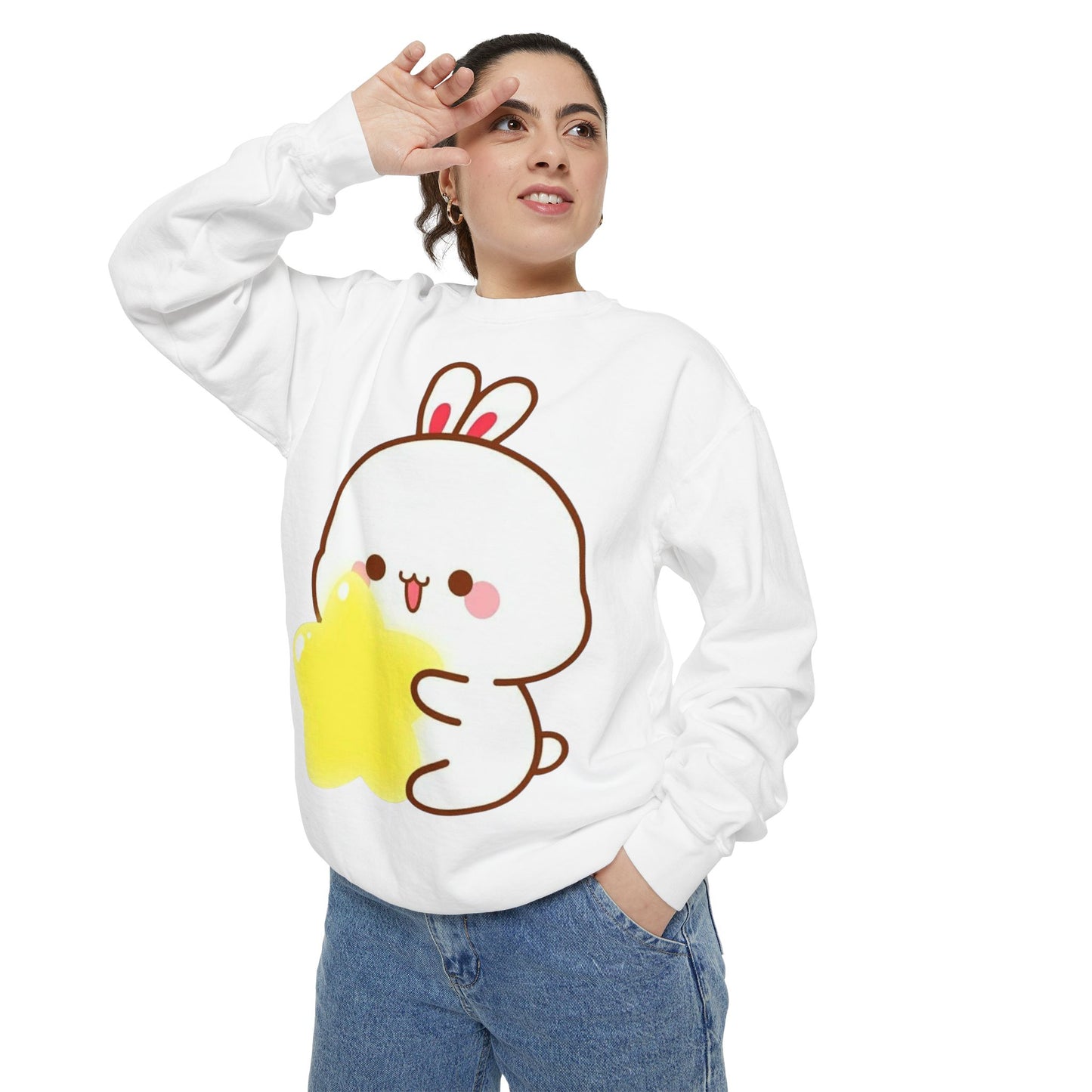 Kawaii Bunny and Star Sweatshirt – Cozy Cute Cartoon Crewneck for Dreamy Days