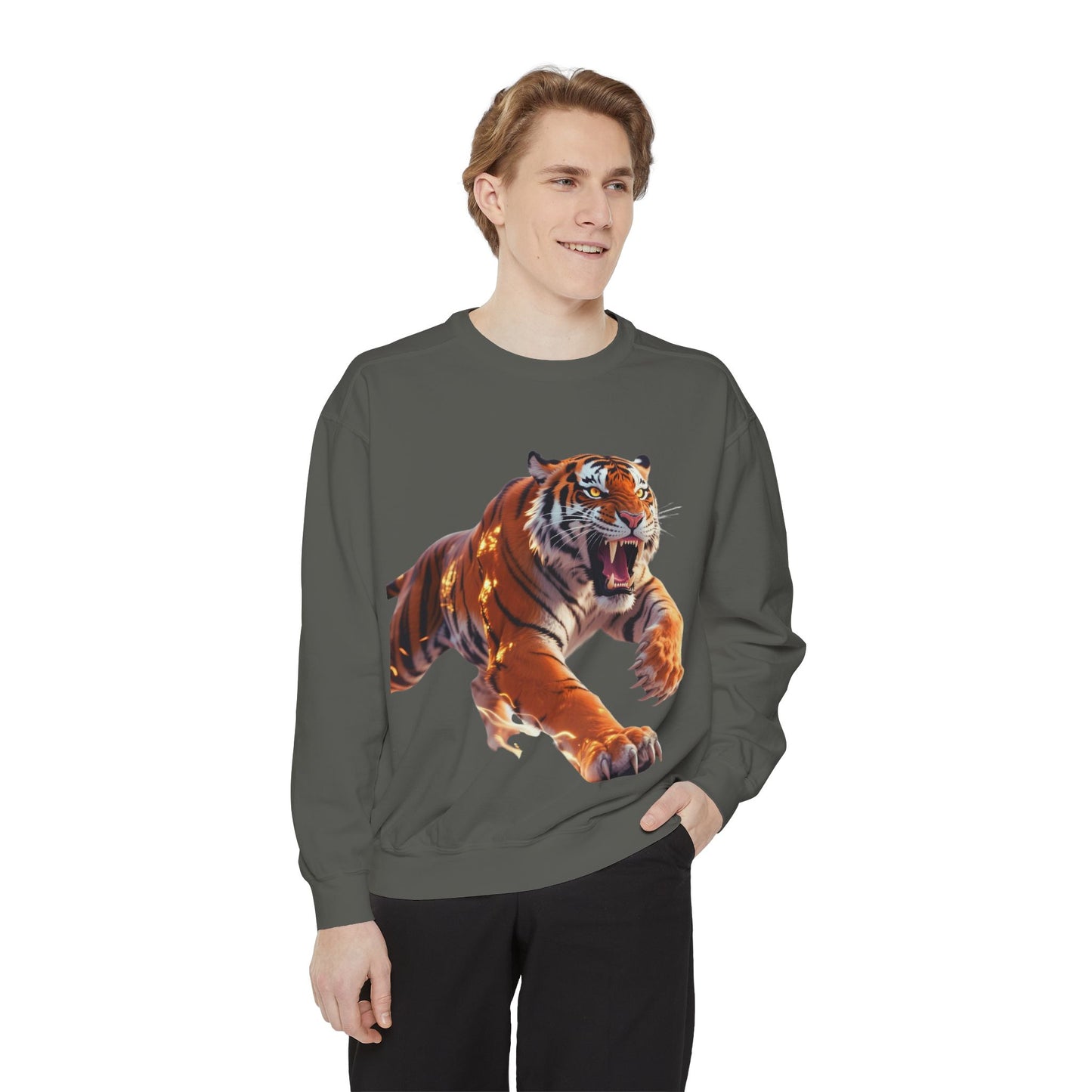 Custom Fierce Tiger Graphic Unisex Garment-Dyed Sweatshirt