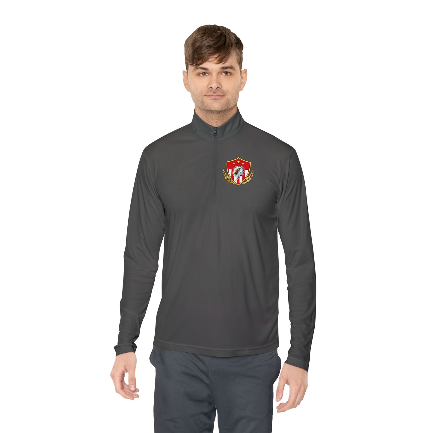 Heritage Quarter-Zip Pullover – Classic Military-Inspired Sweatshirt with Vintage Embroidered Crest