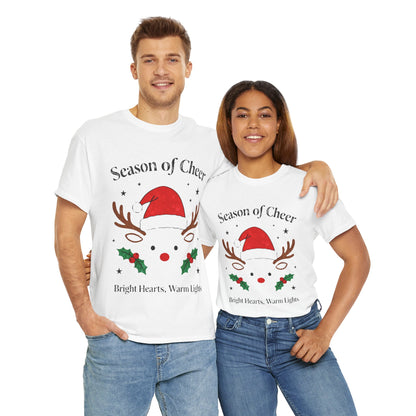Bright Hearts Reindeer Christmas T-Shirt – Cozy Holiday Gift for Family and Friends