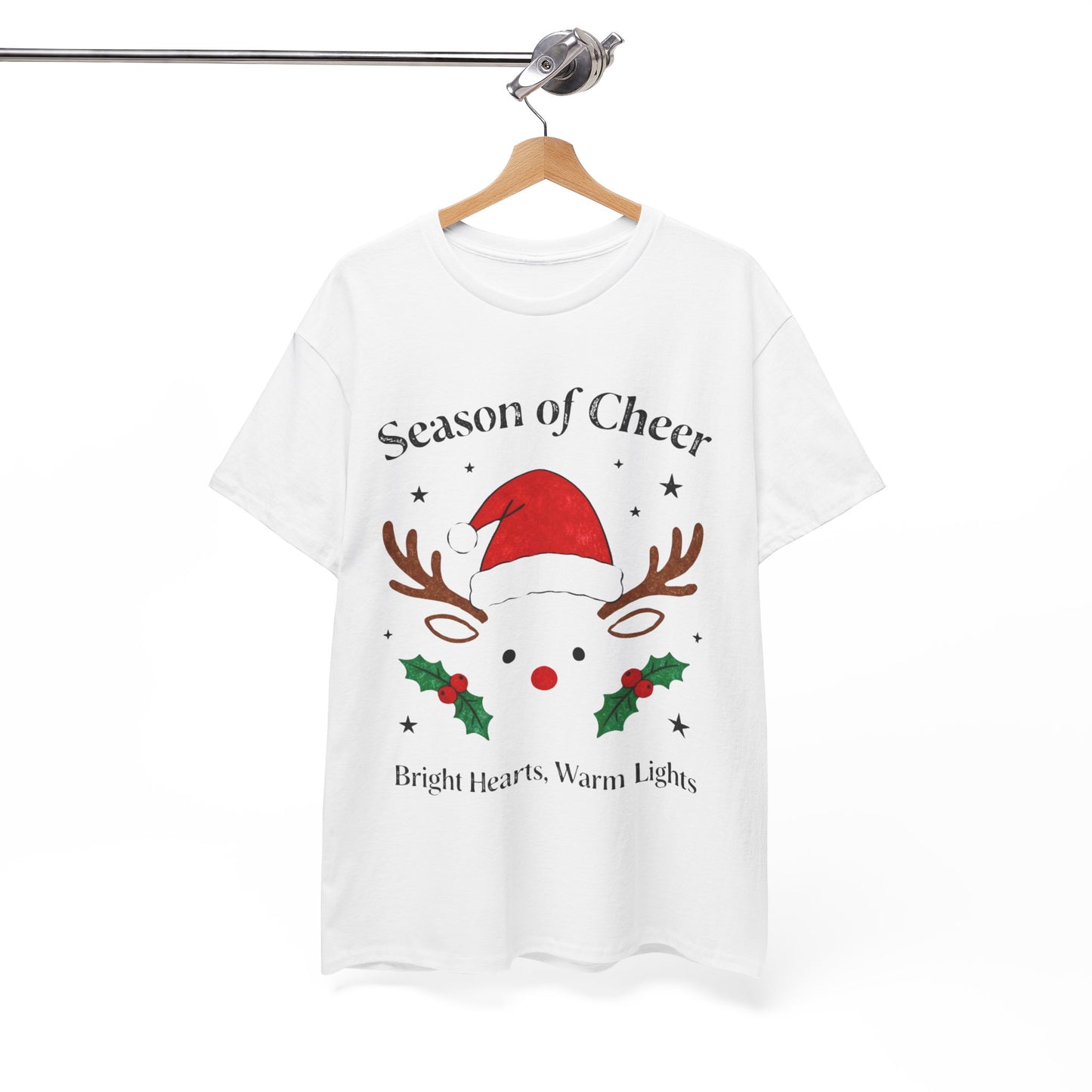 Bright Hearts Reindeer Christmas T-Shirt – Cozy Holiday Gift for Family and Friends