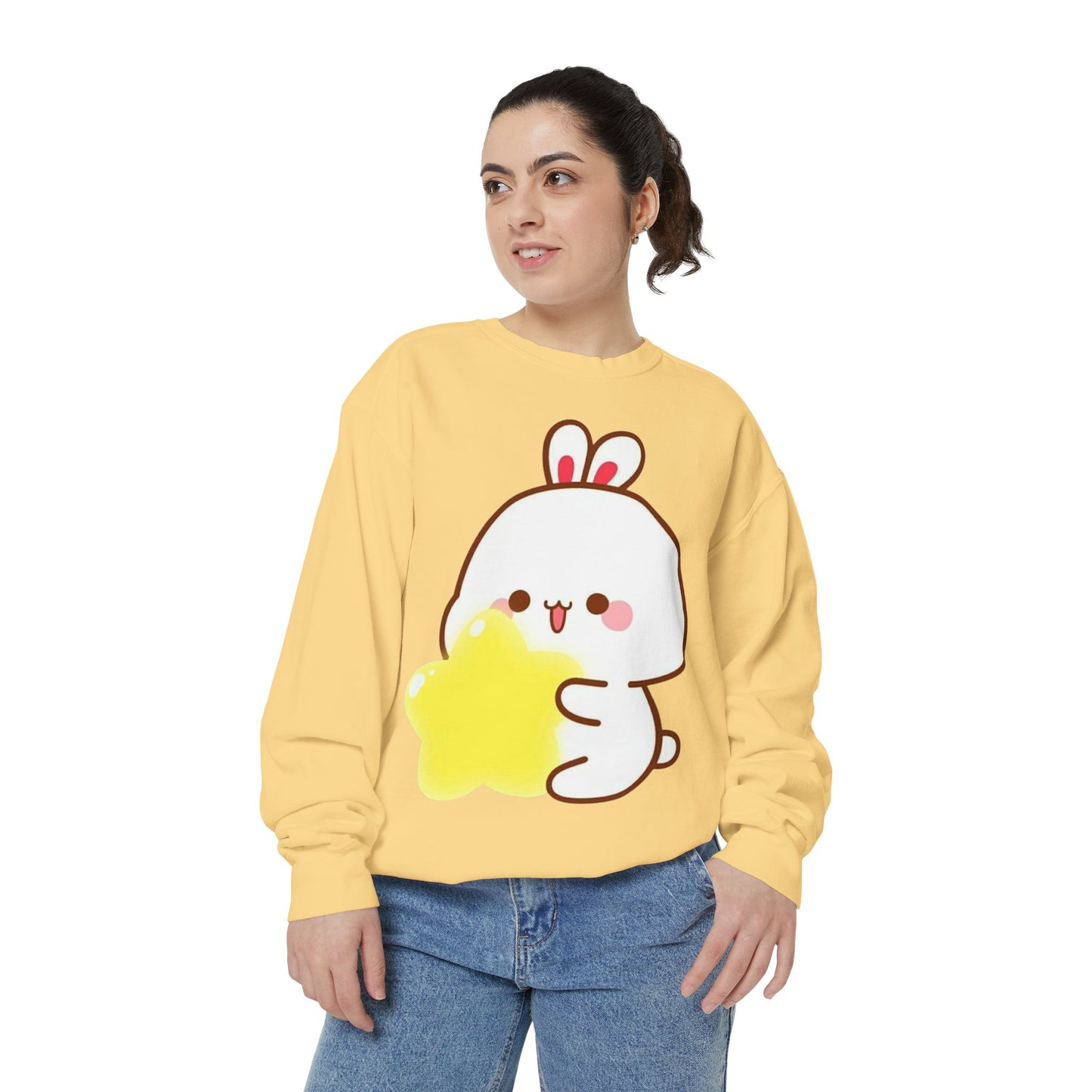 Kawaii Bunny and Star Sweatshirt – Cozy Cute Cartoon Crewneck for Dreamy Days
