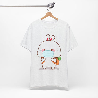 Playful Bunny in Mask T-Shirt – Adorable Carrot-Loving Rabbit Cartoon Design