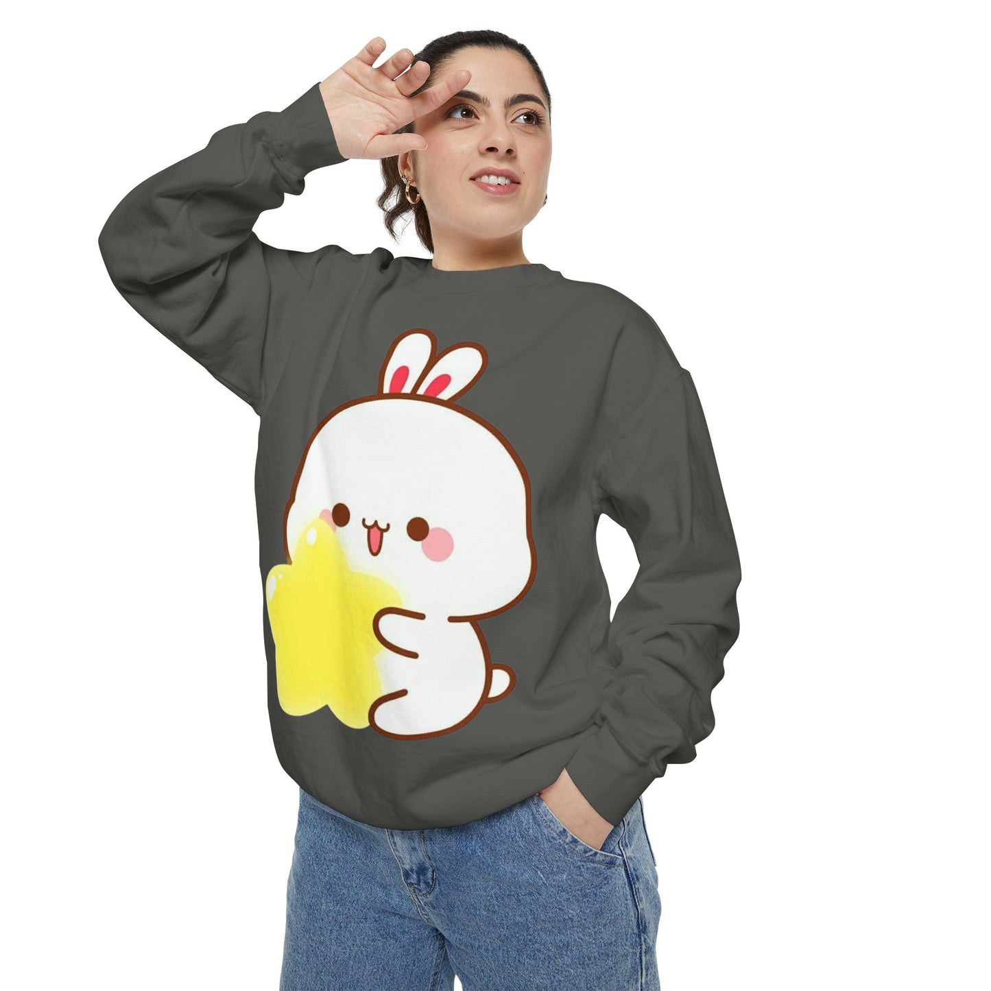 Kawaii Bunny and Star Sweatshirt – Cozy Cute Cartoon Crewneck for Dreamy Days