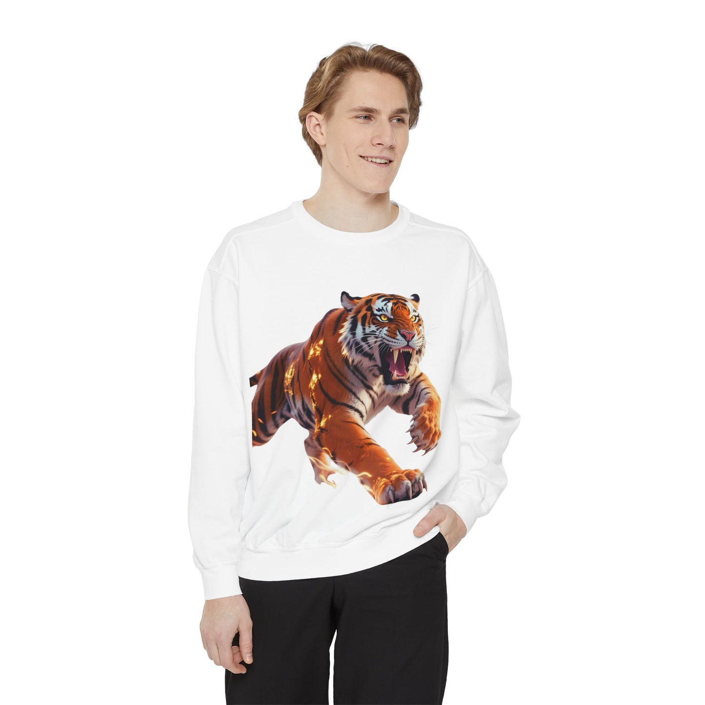 Custom Fierce Tiger Graphic Unisex Garment-Dyed Sweatshirt