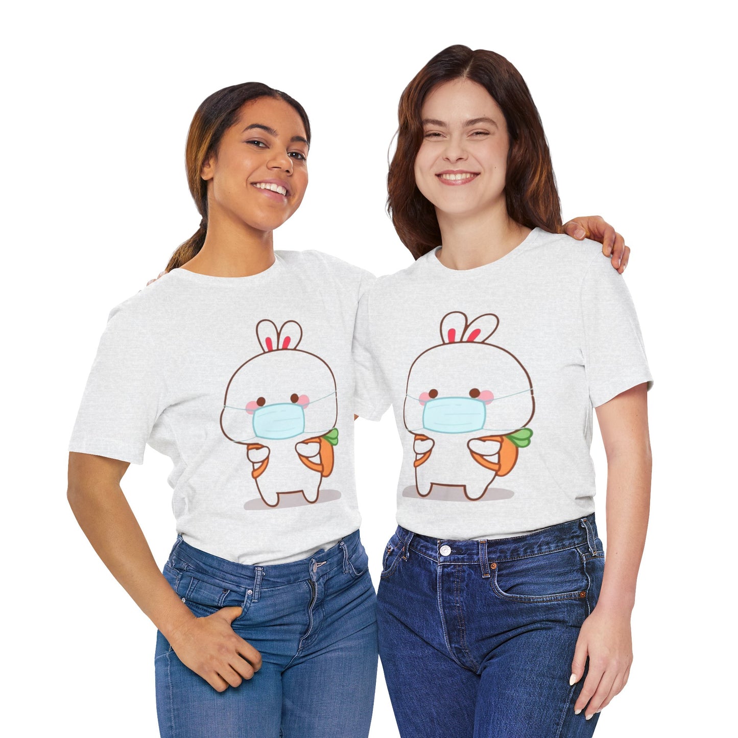 Playful Bunny in Mask T-Shirt – Adorable Carrot-Loving Rabbit Cartoon Design
