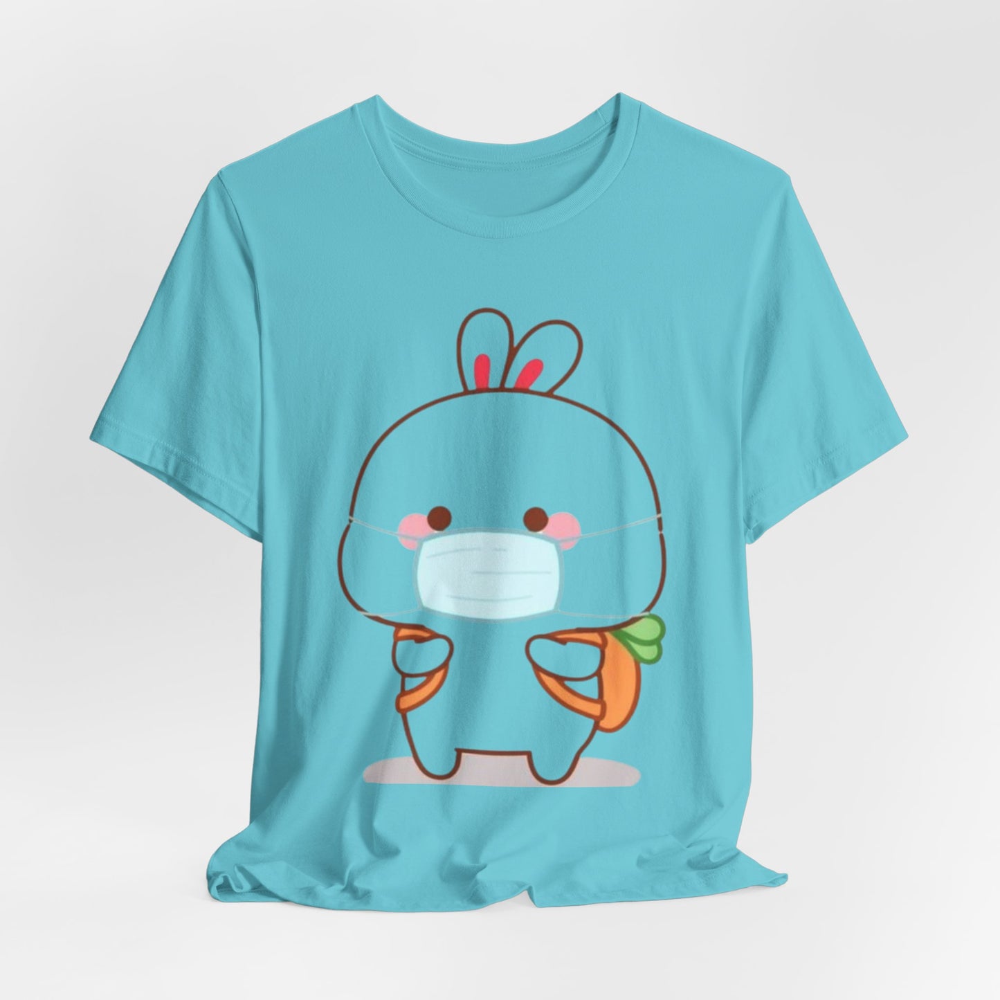 Playful Bunny in Mask T-Shirt – Adorable Carrot-Loving Rabbit Cartoon Design
