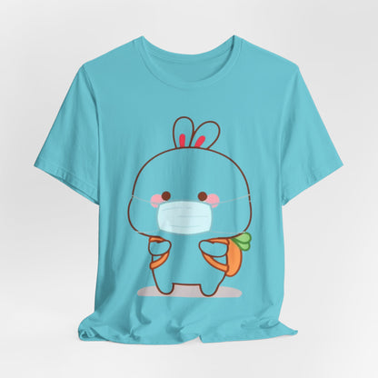 Playful Bunny in Mask T-Shirt – Adorable Carrot-Loving Rabbit Cartoon Design
