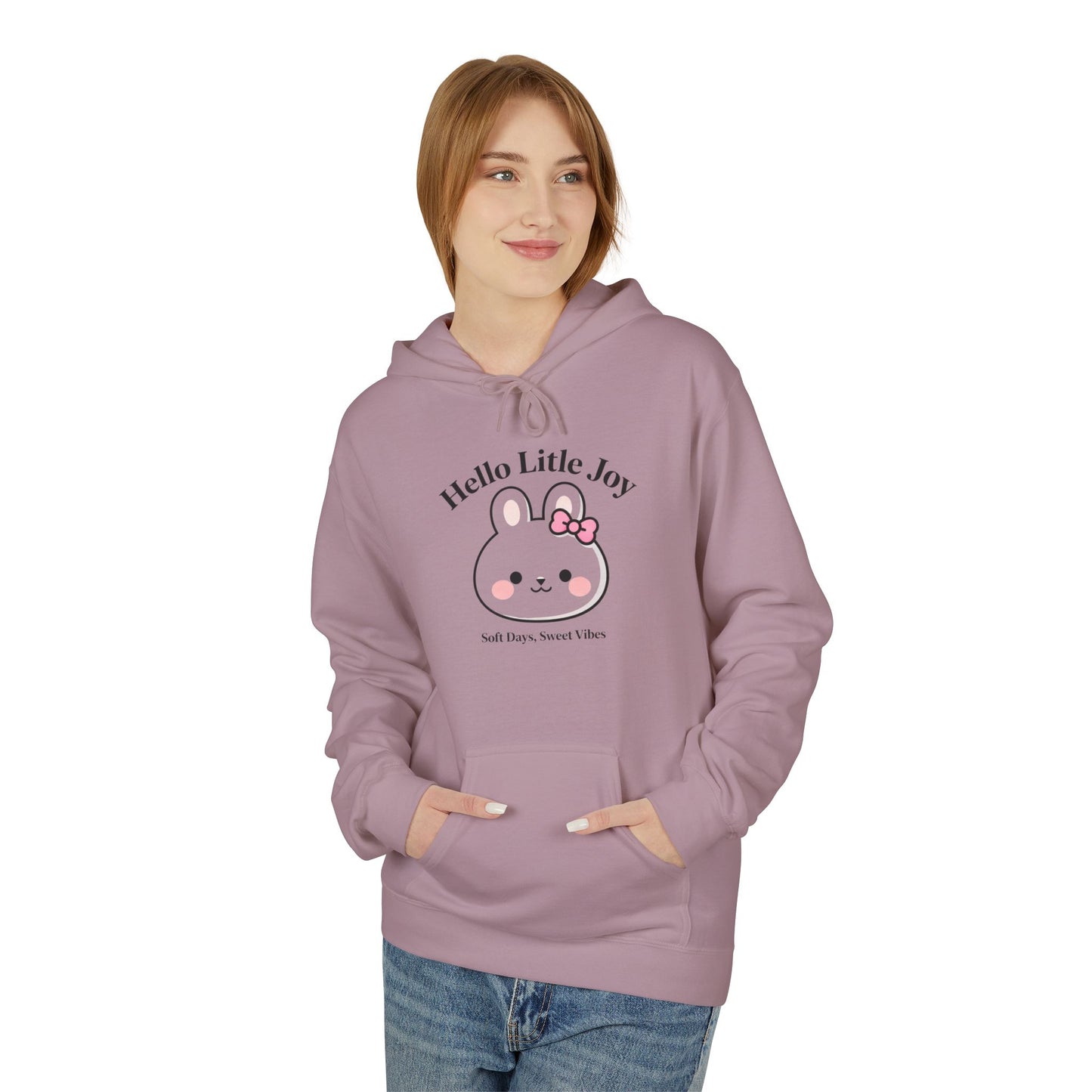 Kawaii Bunny “Hello Little Joy” Hoodie – Cute Rabbit Graphic Cozy Pullover
