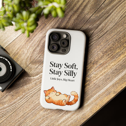 Orange Cat Aesthetic Phone Case – Stay Soft, Stay Silly | Custom Text Available | Little Joys, Big Heart