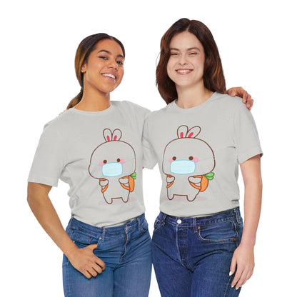 Playful Bunny in Mask T-Shirt – Adorable Carrot-Loving Rabbit Cartoon Design