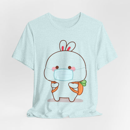 Playful Bunny in Mask T-Shirt – Adorable Carrot-Loving Rabbit Cartoon Design