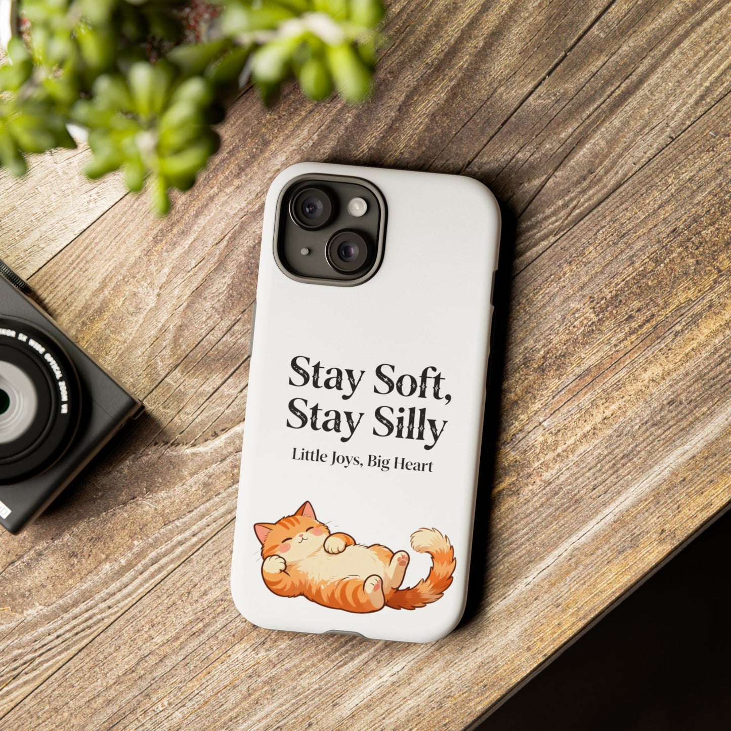 Orange Cat Aesthetic Phone Case – Stay Soft, Stay Silly | Custom Text Available | Little Joys, Big Heart