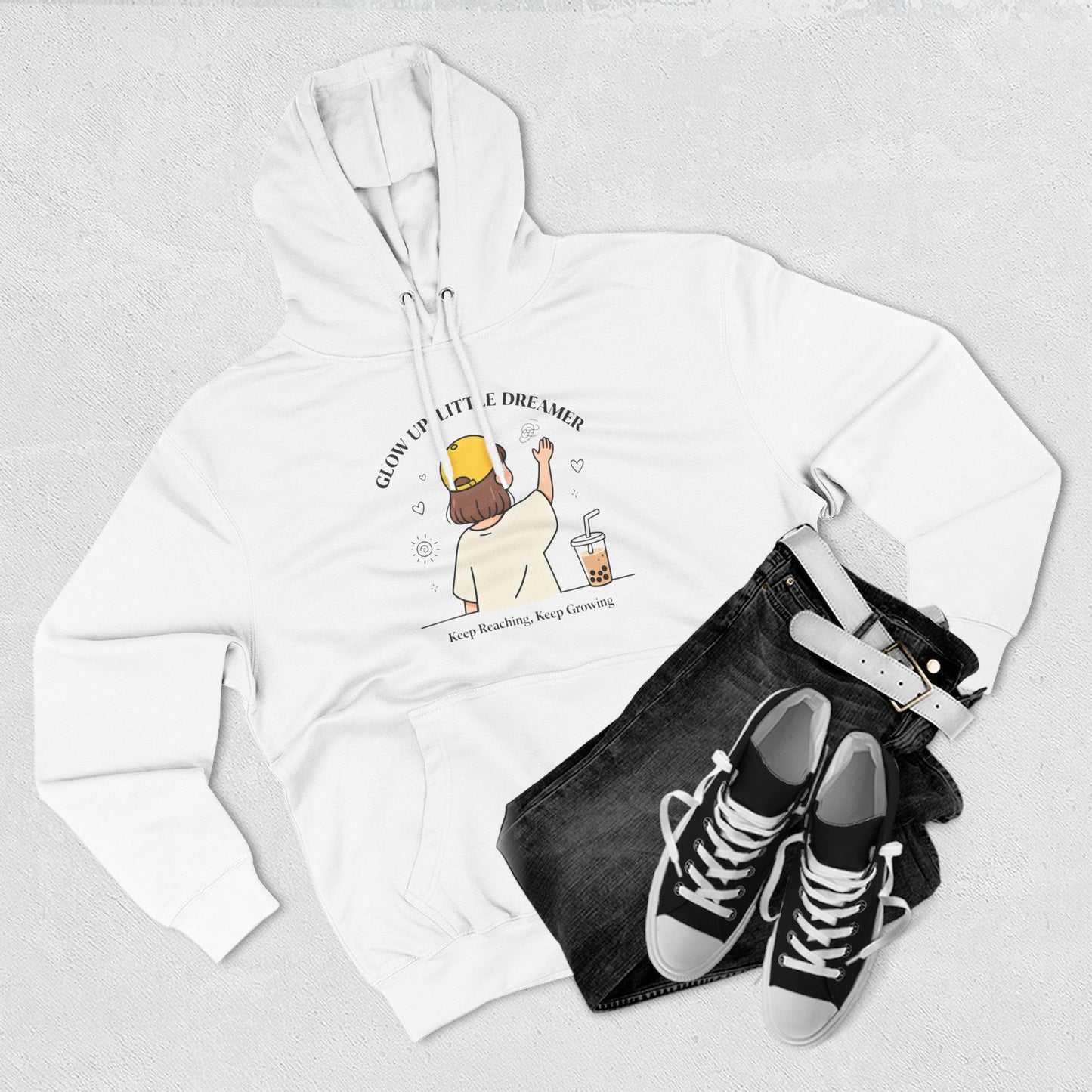 Kawaii Cat Café Hoodie – Soft Fleece Pullover with Relaxed Dreamer Message