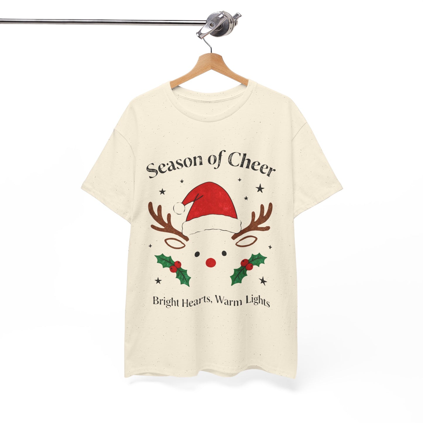 Bright Hearts Reindeer Christmas T-Shirt – Cozy Holiday Gift for Family and Friends