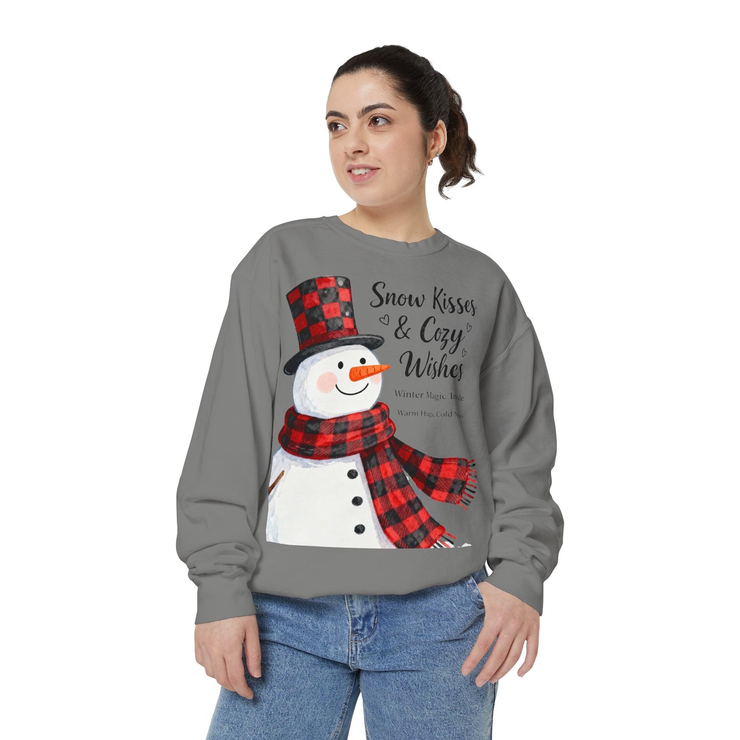 Warm Winter Plaid Snowman Sweatshirt – Cozy Holiday Crewneck for Christmas Cheer