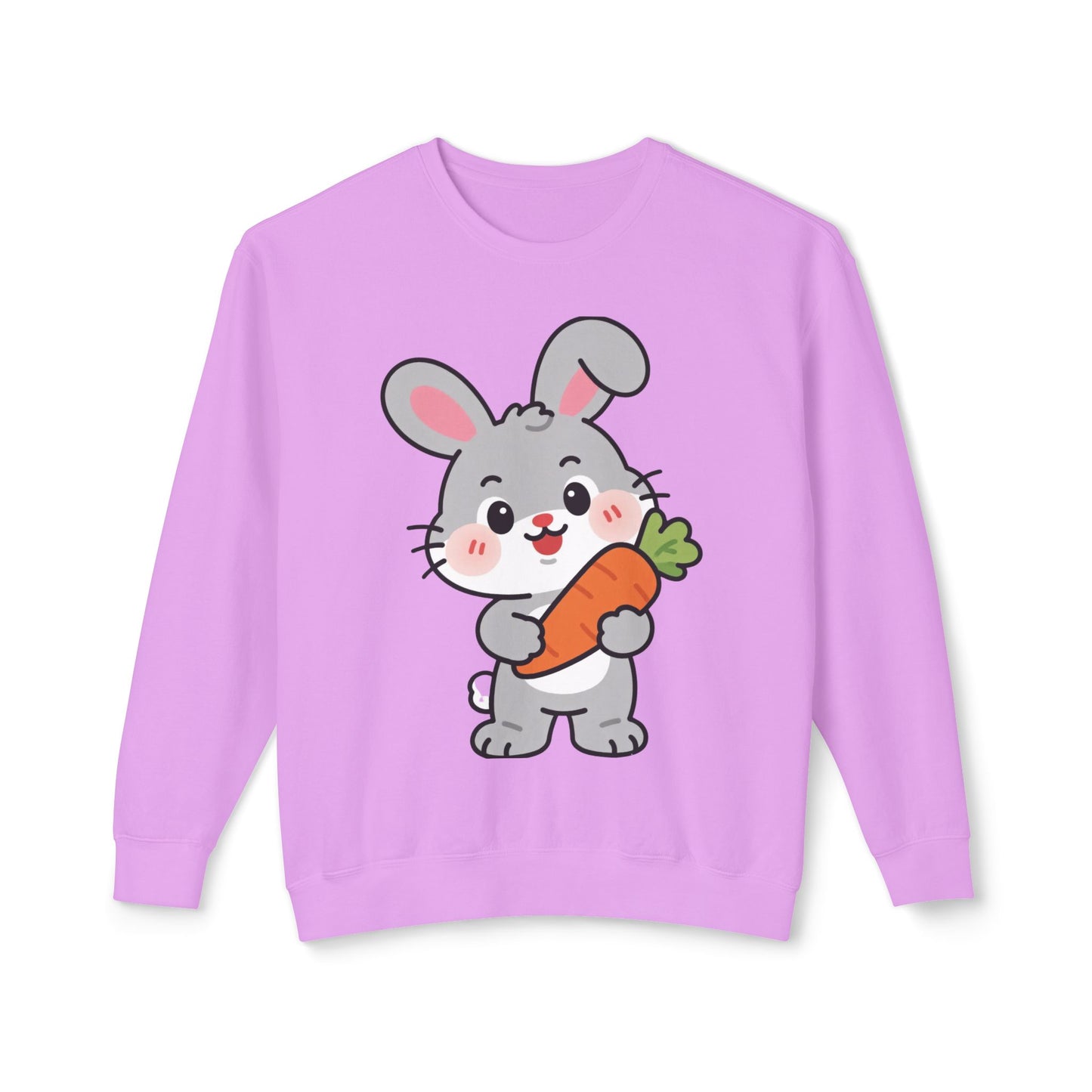 Adorable Bunny Vibes Crewneck – Cute Rabbit & Carrot Design, Aesthetic Cozy Sweatshirt for Her