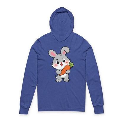 Adorable Bunny Holding Carrot Long Sleeve Hoodie Tee – Soft Cartoon Rabbit Design